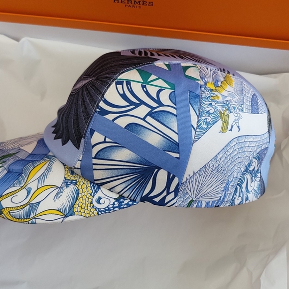 Hermes Cap Hat Blue 100% Silk 58 Medium Adjustable main image 7